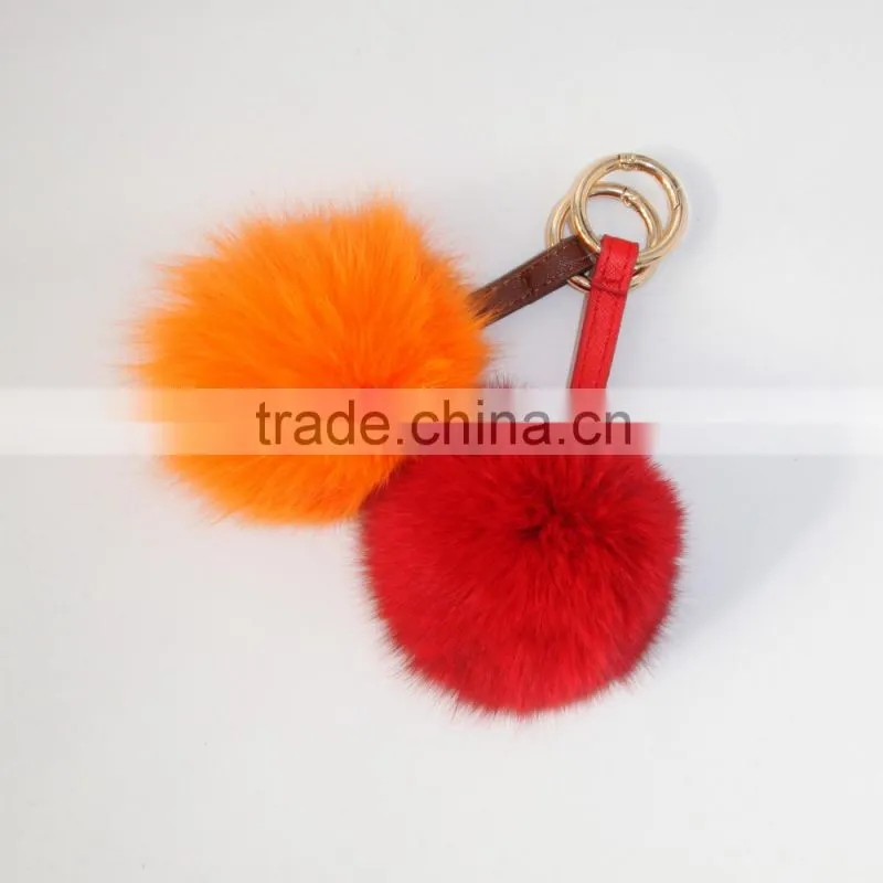 smart colorful key chain fox fur pompoms
