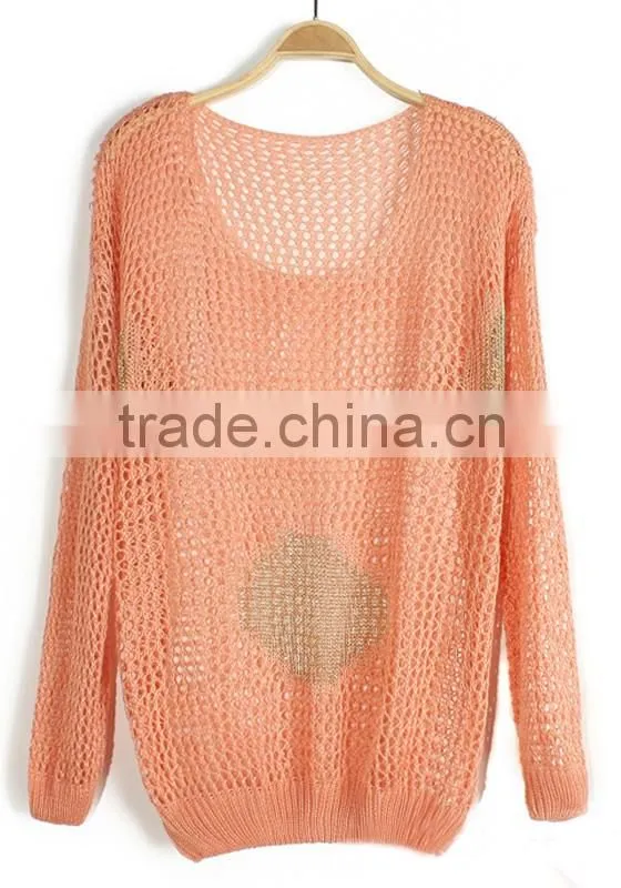 15JWS012 woman spring summer polka dot hollow out thin blend sweater