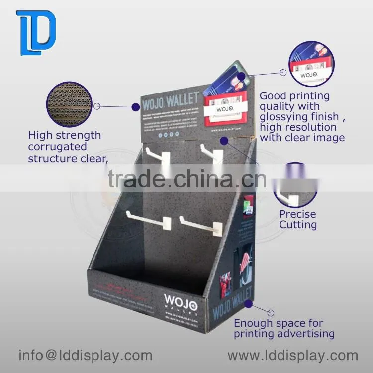 Cardboard counter top display with hooks