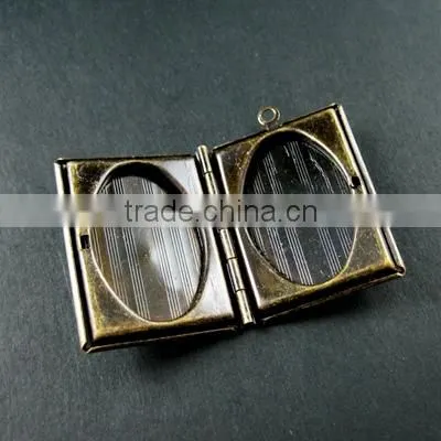 27x35mm big brass bronze vintage antique square book photo locket 1191027