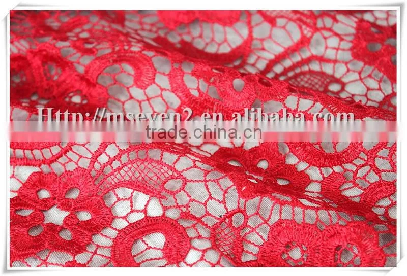 New design embroidered pattern red polyester african lace fabrics for dress
