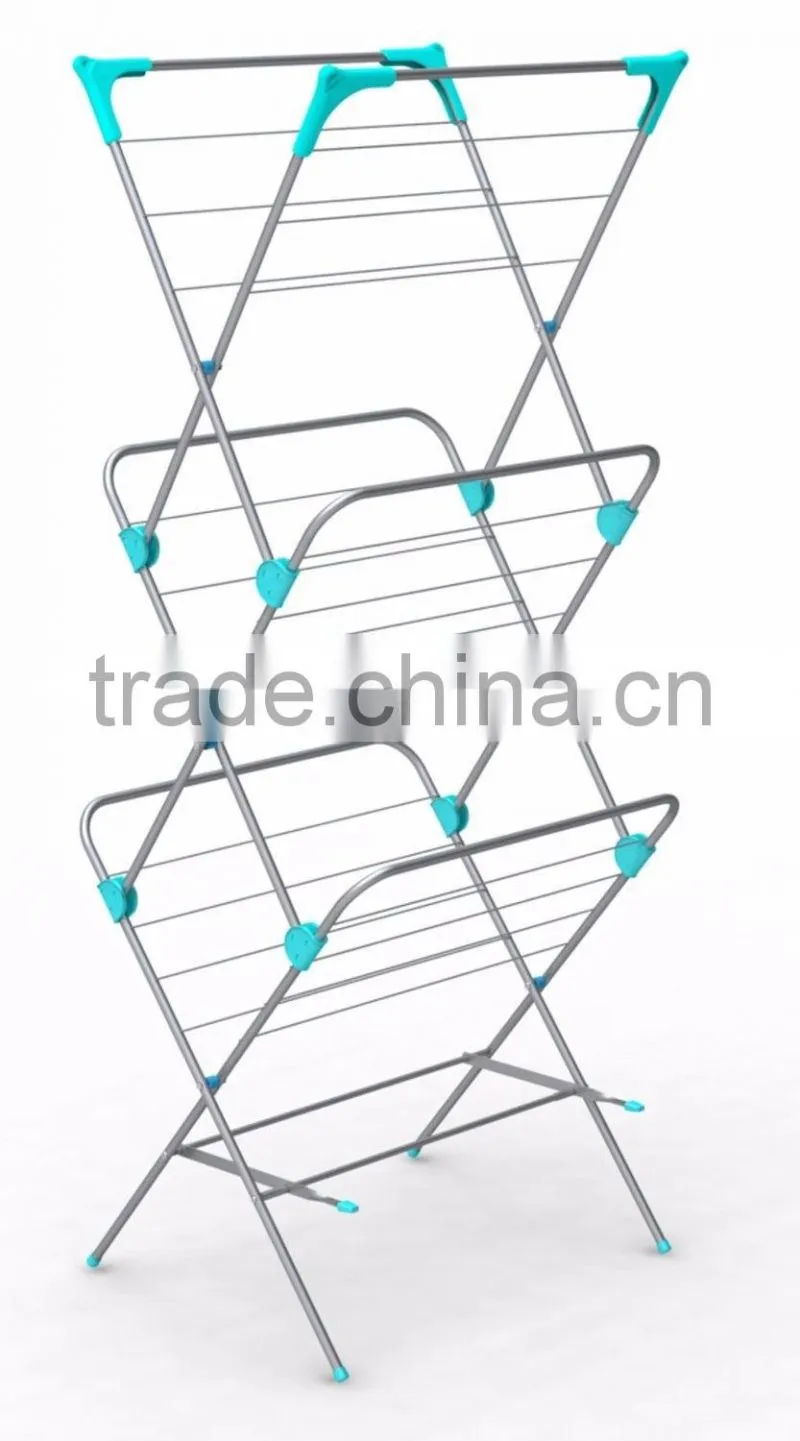 multi color clothes garment drying hanger rack and Large Capacity Rack with 3 Levels and Bar for Sheets