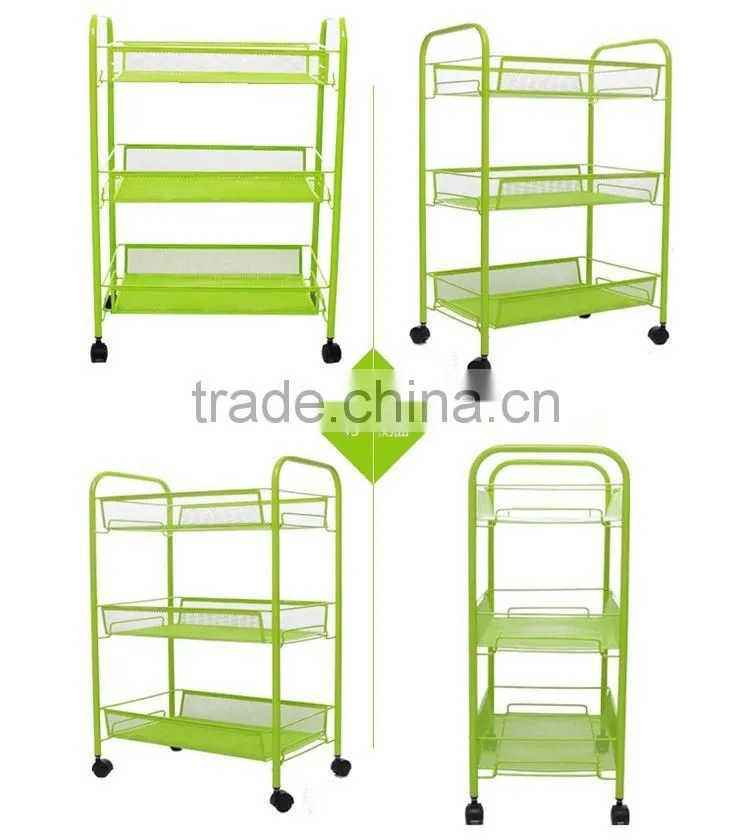 Metal Mesh Trolly Organizer Shelves Handle Portable storage rack