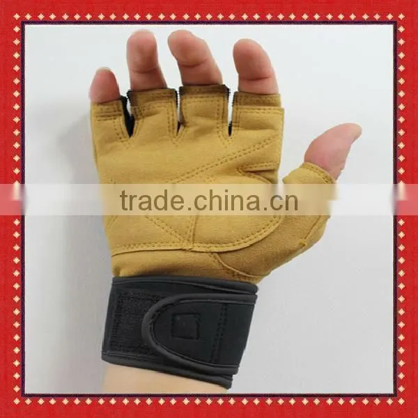 Fingerless suede pig leather fitness gloves