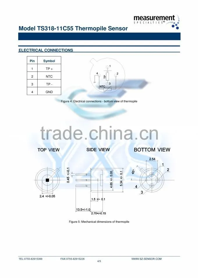 Infrared temperature sensor TS318-11C55 For medical thermometers and temperature
