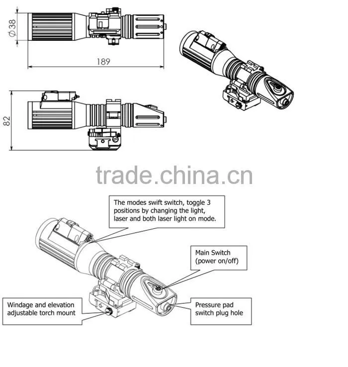 Tactical professional hunting green laser sight with 1000 lumens CREE T6 LED flashlight with strobe light