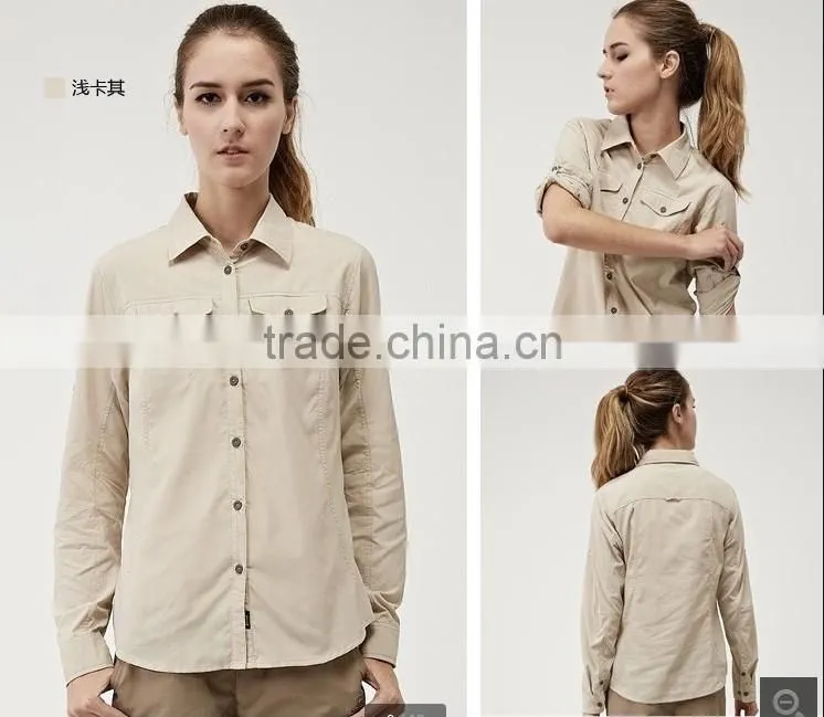 Dual function Men Shirts Outdoor khaki Color Fishing Hiking Anti-uv Quick-dry polyester fishing Shirt