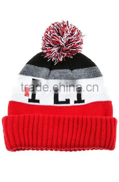 Acrylic jacquard custom ladies pom pom hat