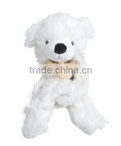 Winter White Puppy Stuffed Plush Animal Winter Hat Paws One Size