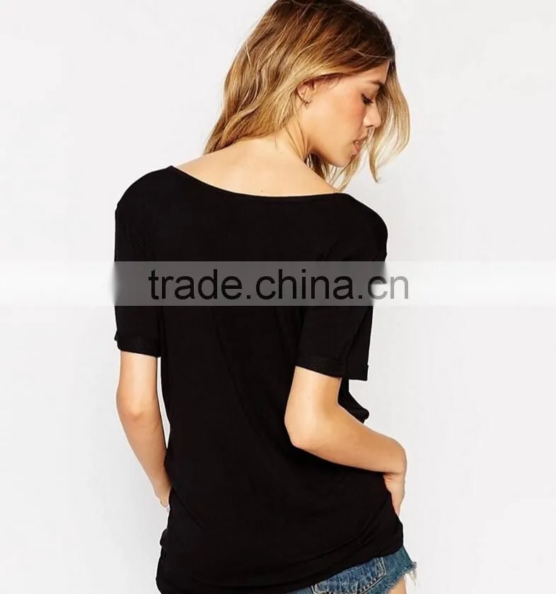 women's v-neck 100% cotton t-shirt custom wholesale