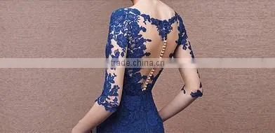 elegant lace sleeve royal blue long evening dress
