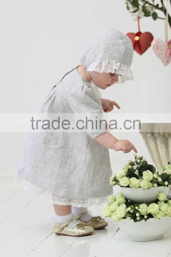 2017 latest western style kids stripe clothing wholesale cotton frock design baby linen dress