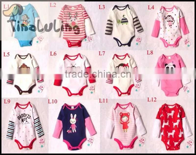 2015 new long sleeve baby rompers newborn cartoon animal baby bodysuits