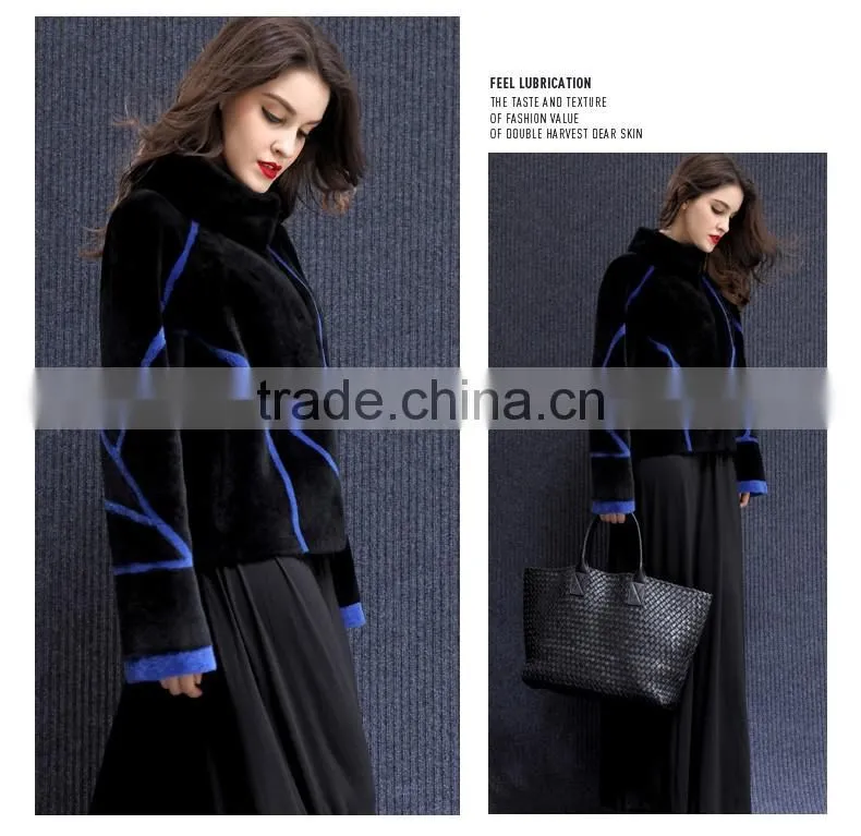 Real Fur Coat For Women Denim Tops & Jacket Female Sheepskin Coats double-faced fur Sheep Shearing overcoat free sheepskin