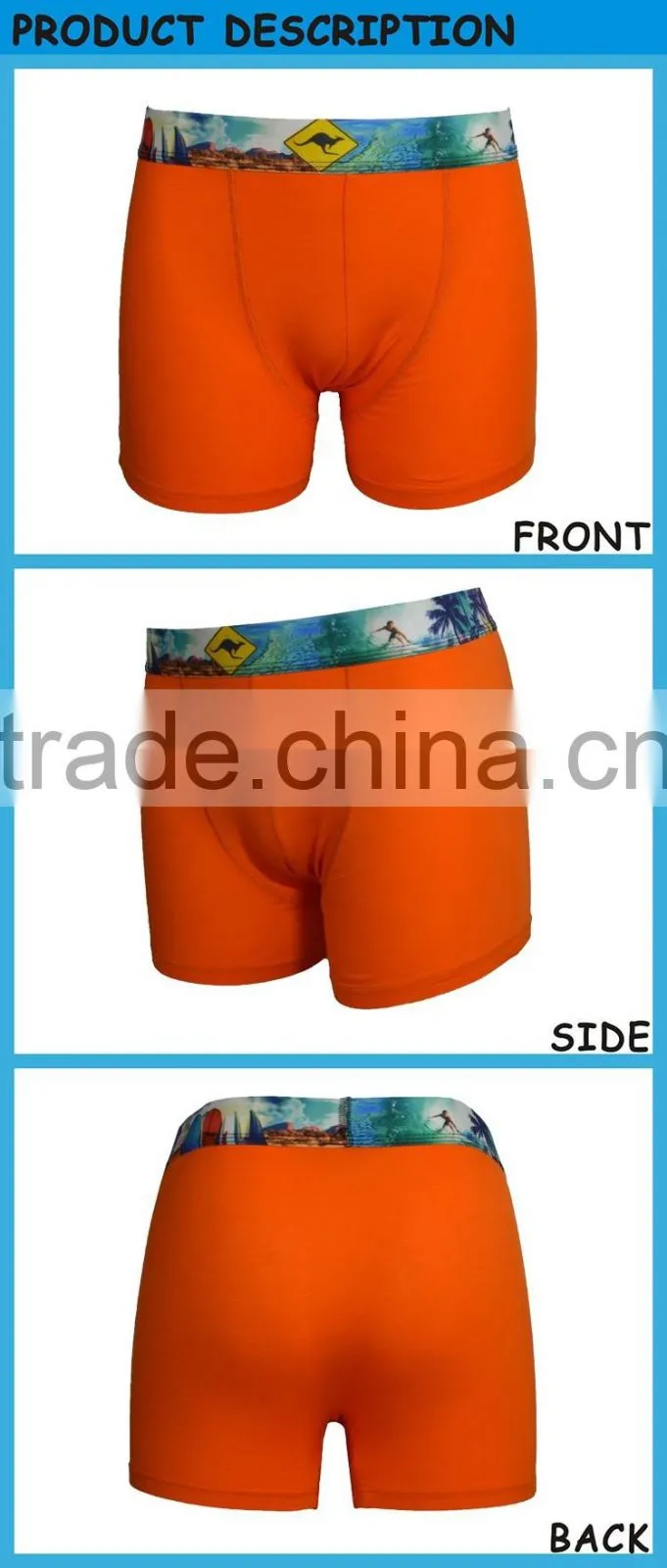 Cotton and Spandex Fabric Men's Underpants Boxers