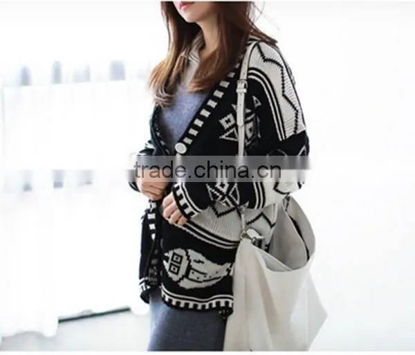 Spring smiles spring and autumn wear new arrival Britpop contrast color loose thick knit sweater women coat