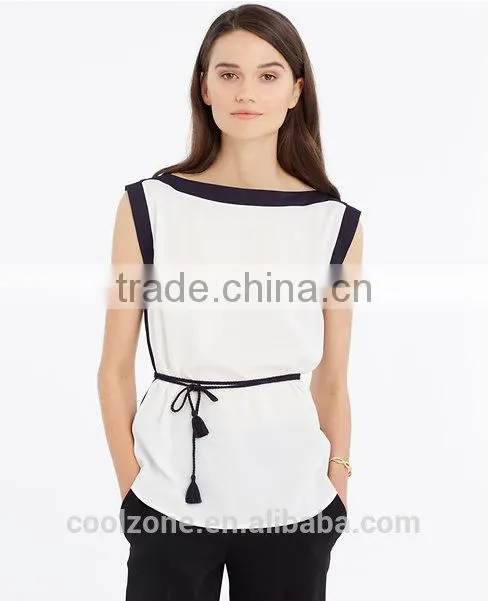 New arrival hot selling sleeveless high neck models chiffon blouse