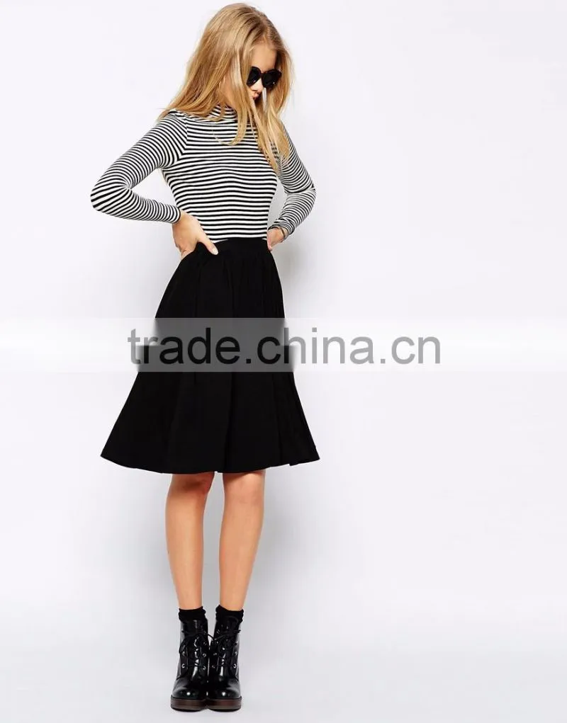 Latest skirt design midi skater skirt fashion pleated stretch lady skirt
