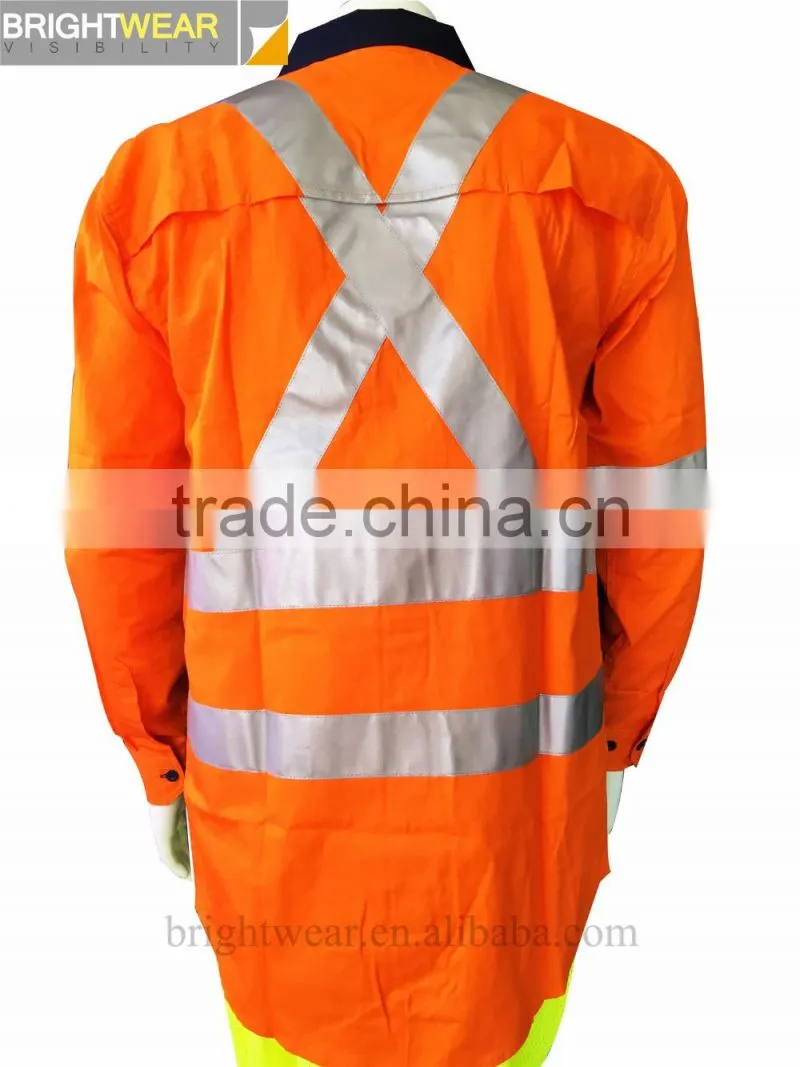 long sleeve hi-vis cotton drill safety shirts