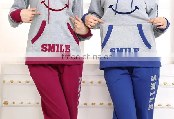 French terry active pajamas winter hoodie pajamas set for women