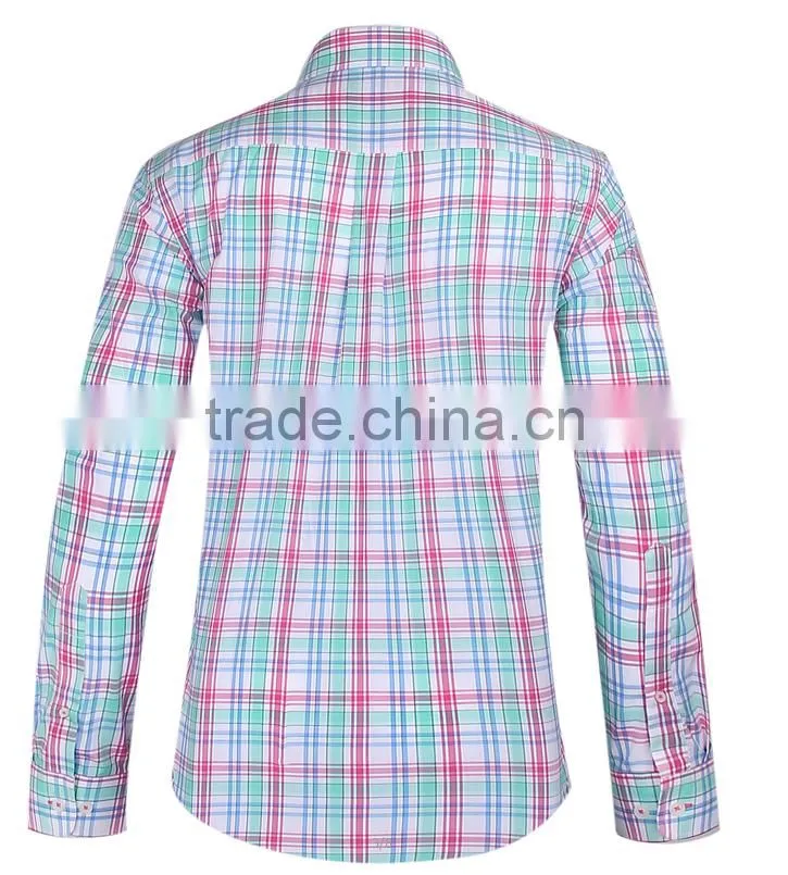 2017 new plaids men's long sleeve button-down slim fit shirt with contrast collar and cuff