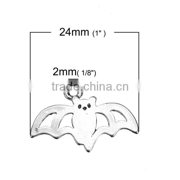 Zinc Based Alloy Halloween Charms Halloween Bat Animal Antique Silver Hollow 24mm x 16mm