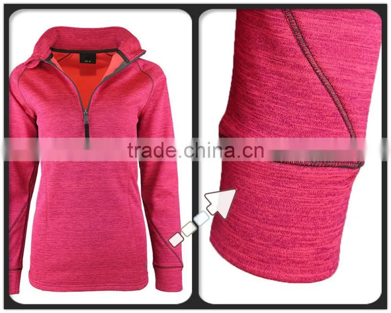 Women Warm Humidity And Ventilation Zippers Neckline Melange Ski Mid Layers T shirt
