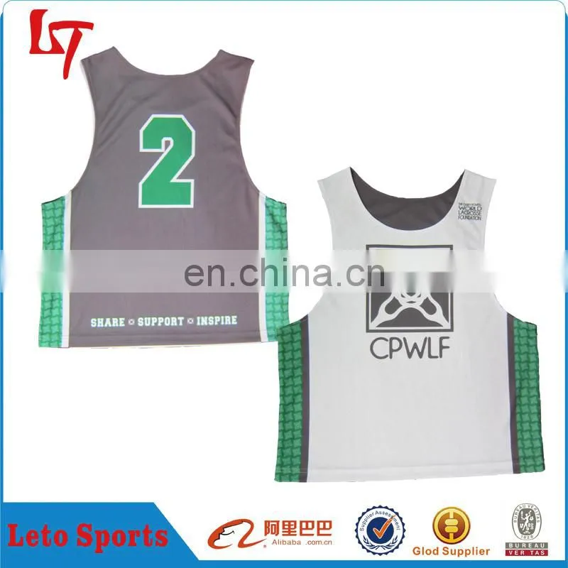 Cheap Custom Label Unisex Mesh Wicking Lacrosse Jersey&Pinnie/Sublimation Sleeveless Lacrosse Reversible Jerseys