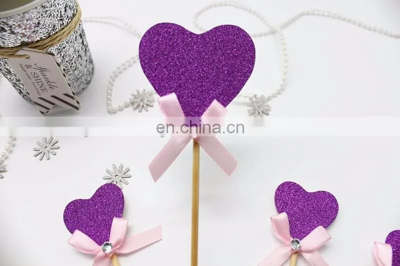 New Design Purple Heart with Bow Wedding Birthday Cake Topper