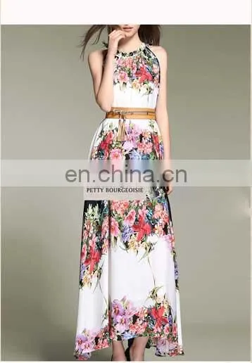 Europe style lady prints sleeveless comfortable dress