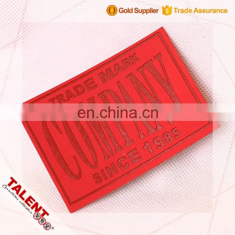 Custom thin cow skin hot stamping embossed pattern die cut shape leather label