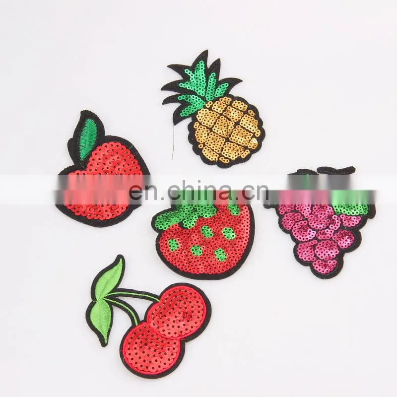 Custom Apple Grape Cherry Fruit Shape Sew On Sequins Embroidered Patch