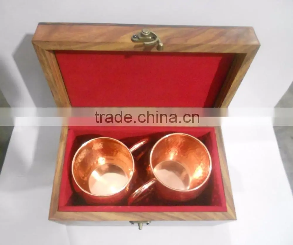 Copper Moscow Mule Mug Set Of Two With Wooden Box, Copper Mug With Custom Packing Service