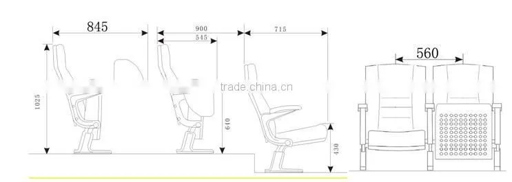 aluminium alloy leg auditorium seating with writing tablet HJ88A-L