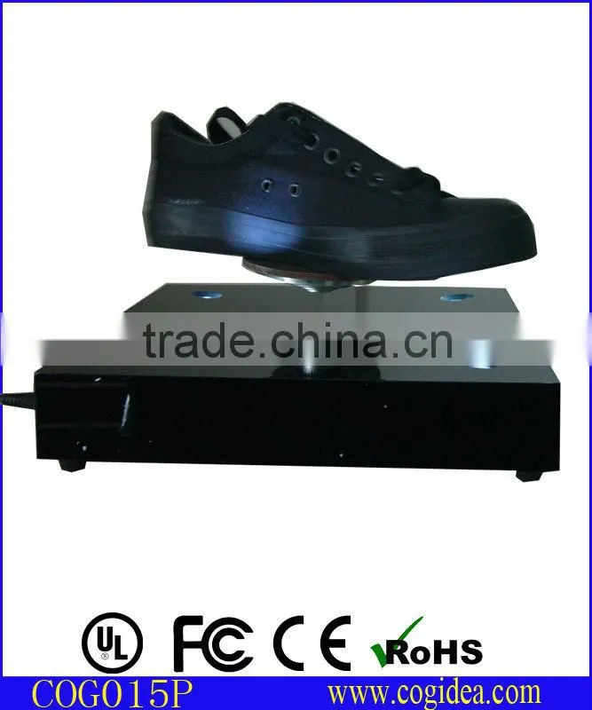 Max.1KGS magnetic levitating rotating display for shoes, levitating rotating pop display with light
