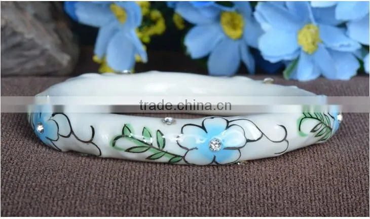Czech diamond paved enamel famille rose porcelain totoal glazed bangle Ceramic clay bracelet