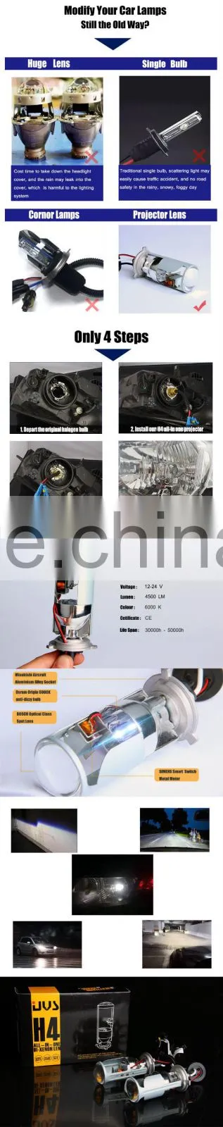 Popular motorcycle car Small H4 mini Projector Hid Bi-xenon Bulbs Headlight with high quality