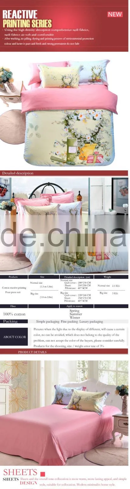 Cheap wholesale soft cotton flower pattern 4 pcs Bedding set