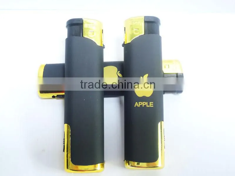 Rubber surface electronic windproof butane gas lighter with led torch