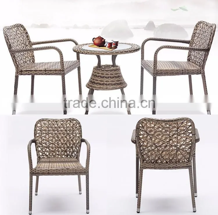 Hot Sale Outdoor French Cafe Chairs Pe Wicker Synthetic Garden Furniture Rattan Set