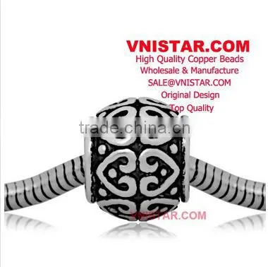 Vnistar silver&gold&antique silver plated European copper alloy spacer beads with heart stamped for bracelet CEB006