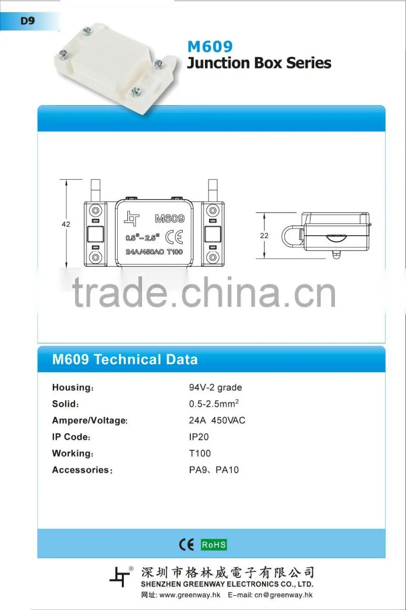 Greenway M609 terminal connector box cable junction box