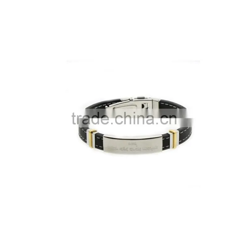 Stainless steel bangle jewelry simple round black leather bangle bracelet munufacturer