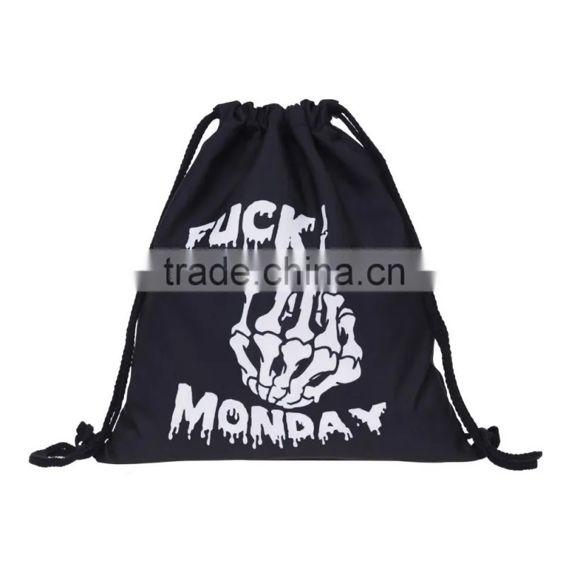 Wholesale Drawstring Bag 3D Printing cool black ground Backpacks For Lady Backpack For Boys And Grls
