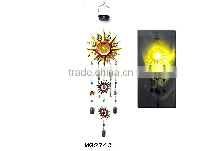 Metal Sun and Moon wind chime with solar light hanging decoration