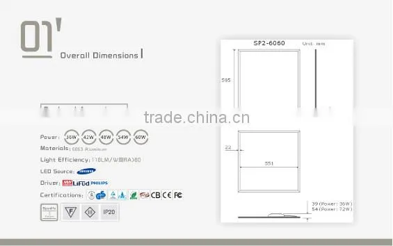 Factory Price 24 W Dimmable Led Panel Light 300*600 mm With 5 warranty