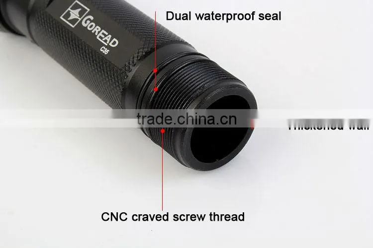 Goread C35 black aluminum high bright zoom Q5 LED 18650 rechargeable flashlight