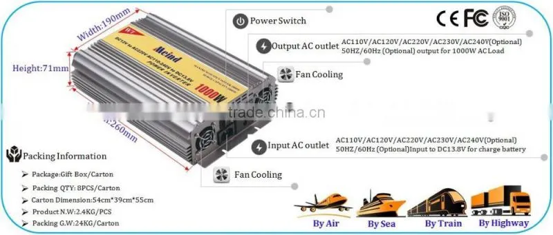Solar power Inverter with charger 1000W