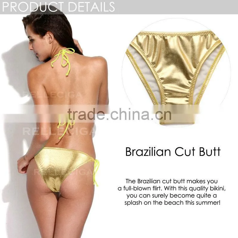 RELLECIGA 2016 Cherry Collection - Golden Foil Bikini Swimwear withTriangle Top&Brazilian Cut Butt