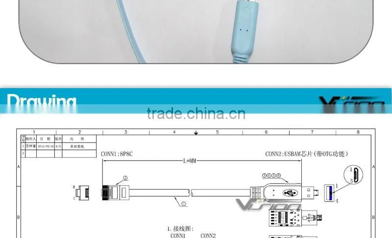 Classical blue FTDI Micro usb+USB to RJ45 console cable for Cisco router